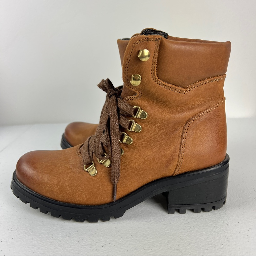 Steve Madden Galway Leather Lace Up Boots Size 8.5 Cognac Brown - Picture 2 of 10